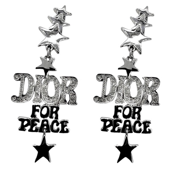 Vintage Christian Dior 70’s Silver Diamanté Crystal Dior For Peace Logo Earrings - Picture 15 of 15